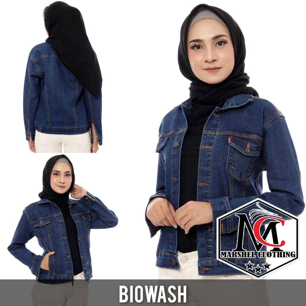 RCL - Jaket Jeans Cewek Garmen Oversize Jumbo Big size Bio Blitz Wash Biru Muda Tua