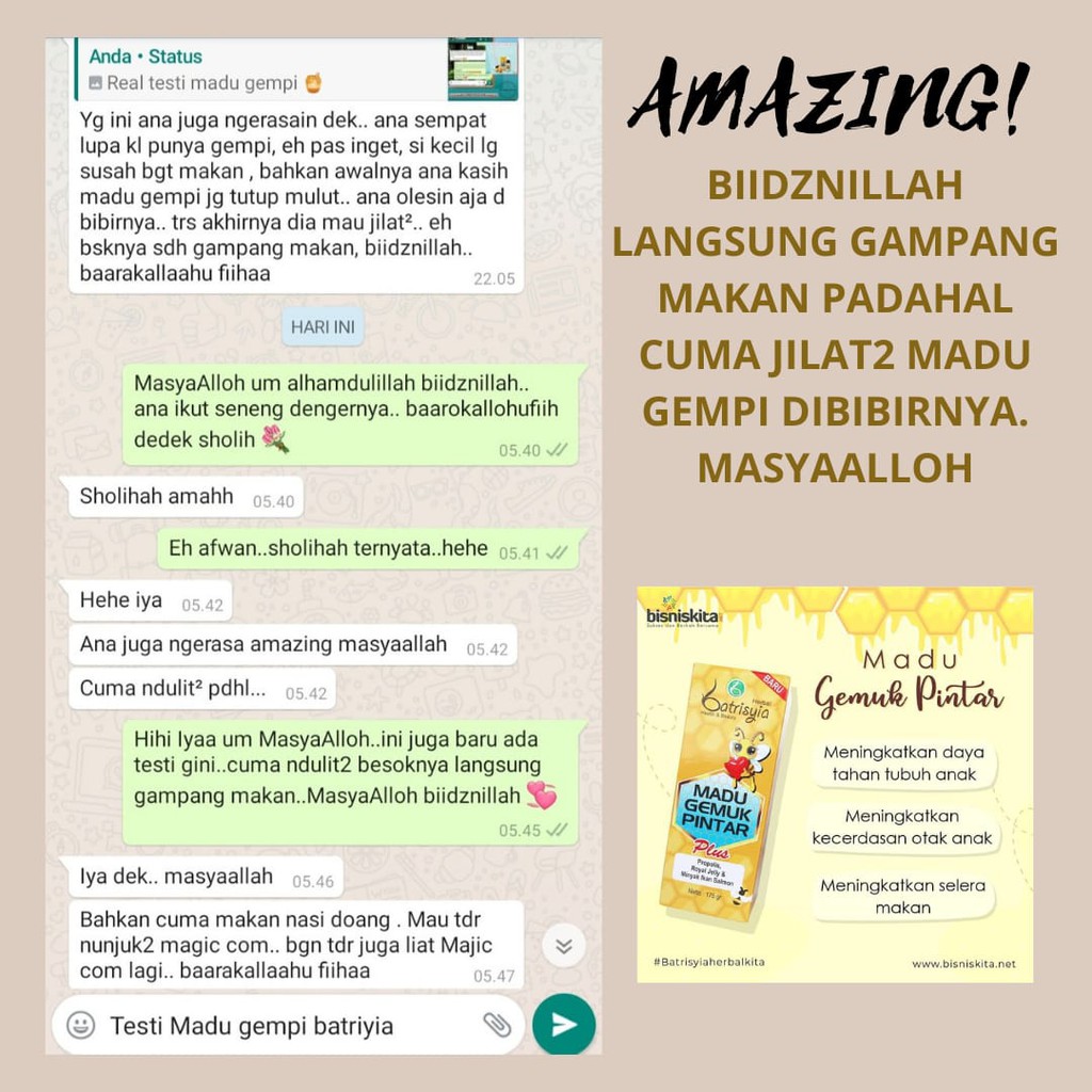 Batrisyia Madu Gemuk Anak / Madu Pintar / Madu Gempi