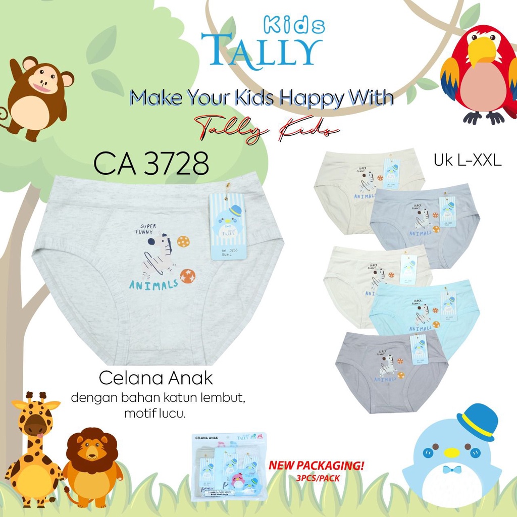 TALLY KIDS BOY 3728 | CD CELANA DALAM ANAK COWOK LAKI-LAKI  SEGITIGA | BAHAN KATUN I SIZE L - XXL