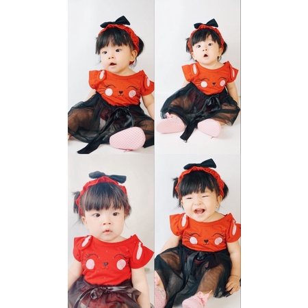 baju bayi anak perempuan 0-12 bulan mommy little princess jumper set free headband dan sepatu TIARA / BUNNY RIBBON