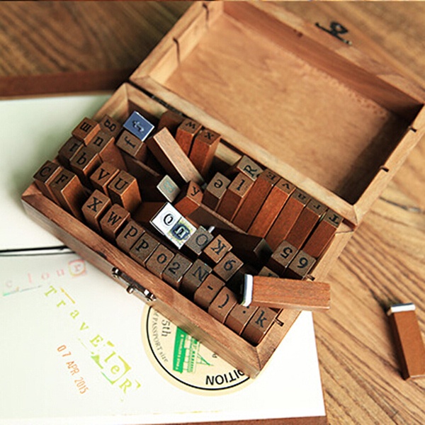 

YUH Vintage wooden box alphabet number stamp cap stempel huruf angka aesthetic retro diy jurnal