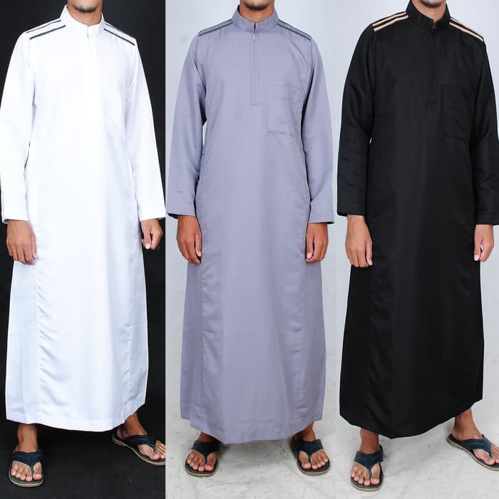 JUBAH PUTIH HITAM PRIA DEWASA PAKISTAN MUSLIM WEAR SYARI LENGAN PANJANG POLOS SIZE S - XL