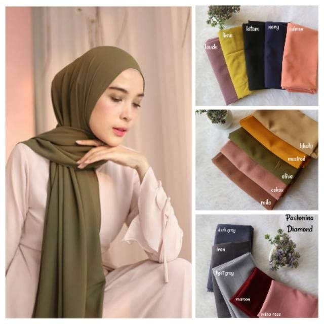 PASHMINA DIAMOND HIJAB PANJANG JILBAB SEGI EMPAT POLOS PANJANG