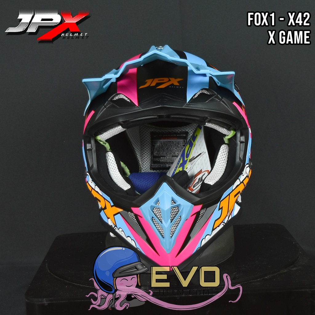 HELM JPX X42 BLACK DOFF CROSS_FOX1 + GOOGLE SNAIL (ONGKIR 2 KG) HELM JPX X42 X-GAME HELM CROSS HITAM DOFF