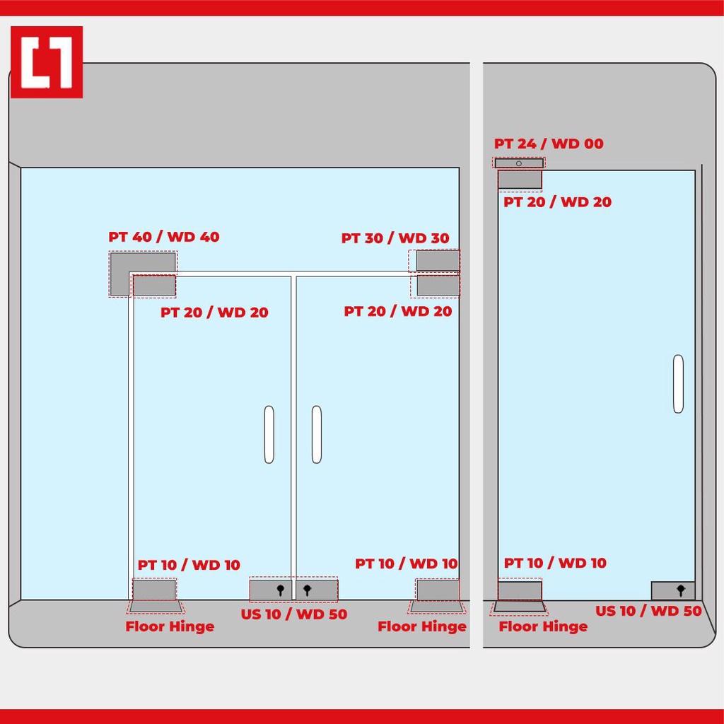 Floor Hinge / Engsel Tanam Pintu Kaca - 84 / 211 - Weldom