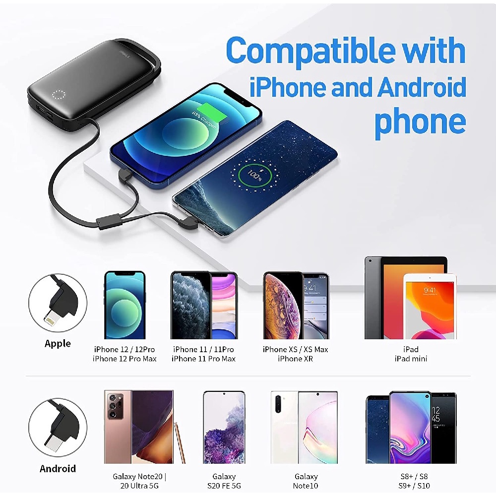 IWALK UBJ20000 - 20000mAh Built-in Cable Powerbank - Support PD 18W - Powerbank 20000mAh 18W PD &amp; Built-in Cable Lightning dan USB-C