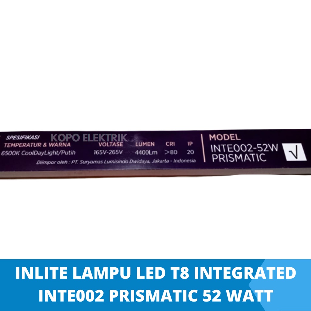 Inlite Lampu Led T8 Integrated Tube INTE002 52 watt Putih 120 cm prismatic