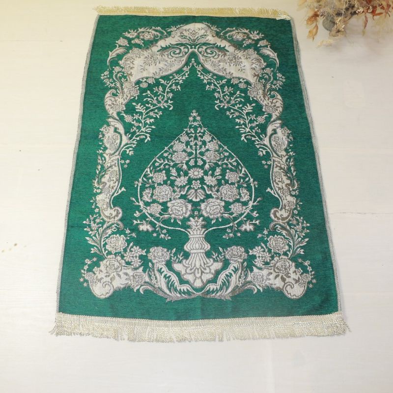 SAJADAH TURKIYE ANTIK SILVER RUMBAI PUTIH ukuran 70×110 cm