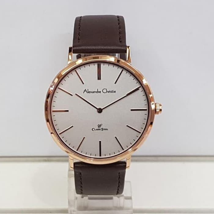 JAM TANGAN PRIA ALEXANDRE CHRISTIE AC 8625 / AC8625 ROSEGOLD WHITE LEATHER BROWN ORIGINAL