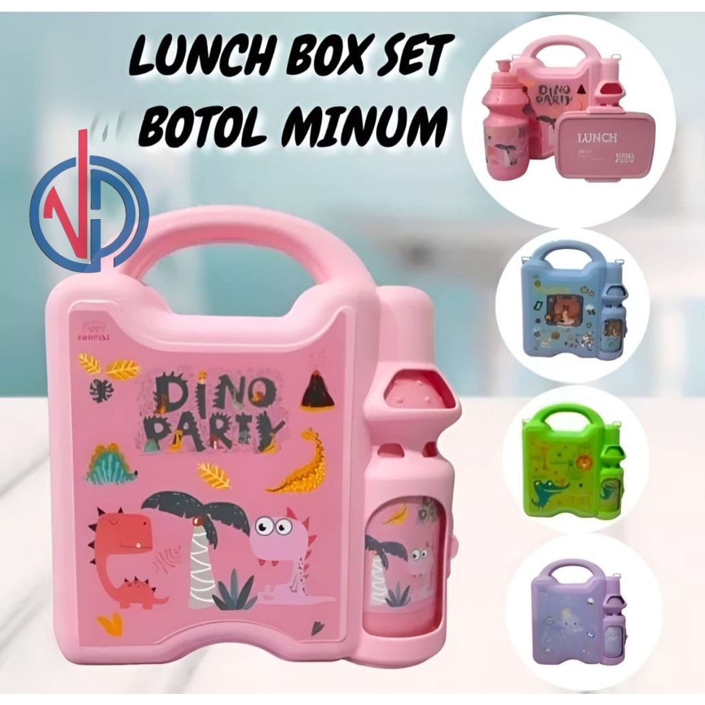 LUNCH BOX KARAKTER TEMPAT BEKAL MAKAN DAN BOTOL MINUM LUNCH BOX UNICA DINO FREE PACKING BUBBLE VD