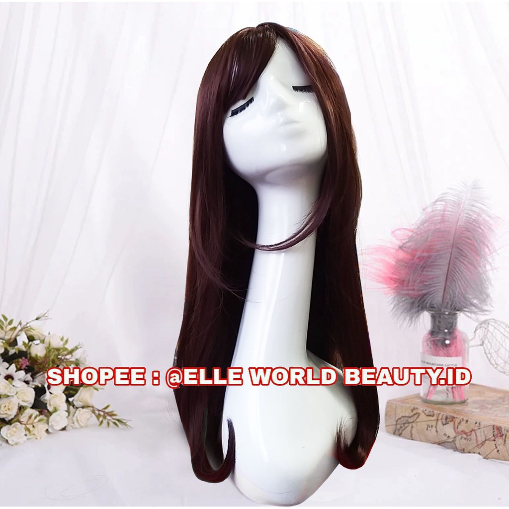 WIG WANITA CEWEK  WIG PANJANG LURUS PONI KOREA TIPIS  WIG KOREA NATURAL COKLAT RAMBUT ASLI K106