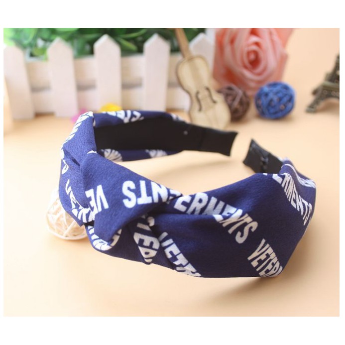 Bando Bandana Kain Lebar Motif Huruf Model Korea