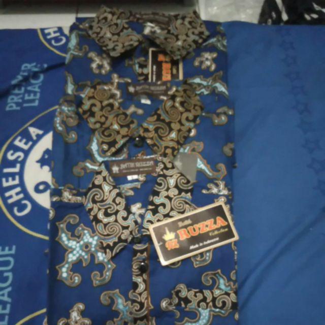 Ruzza Batik Anak Kemeja Motif Jahe Biru Hem Seragam
