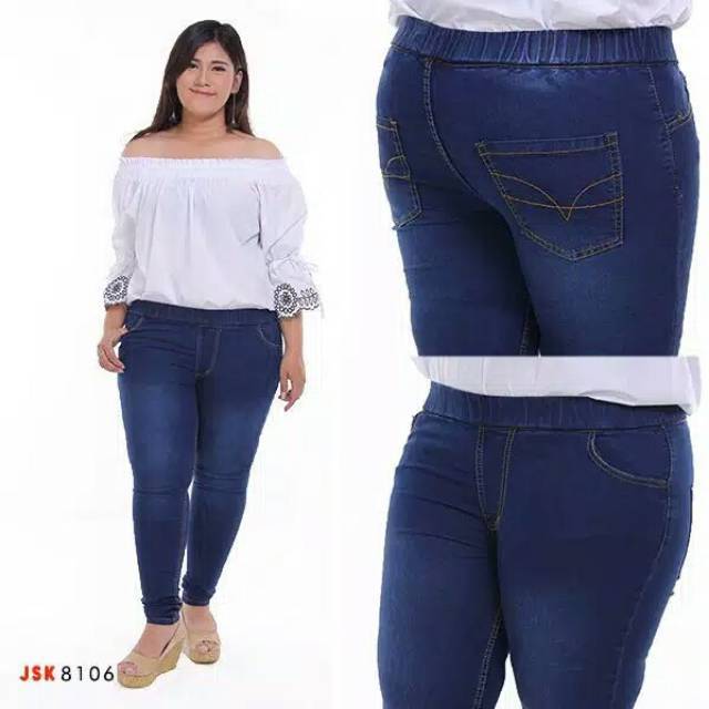 Celana Leging Jeans pinggang karet wanita