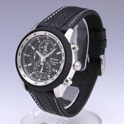 Seiko Quartz SNAB55P1 Chronograph Alarm Black Leather | Pria SNAB55