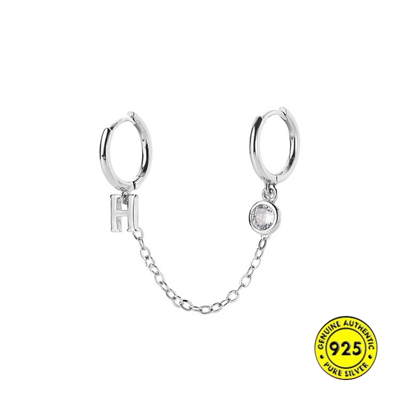 Anting Tusuk Sterling Silver 925 Desain Huruf H Binaural Untuk Wanita