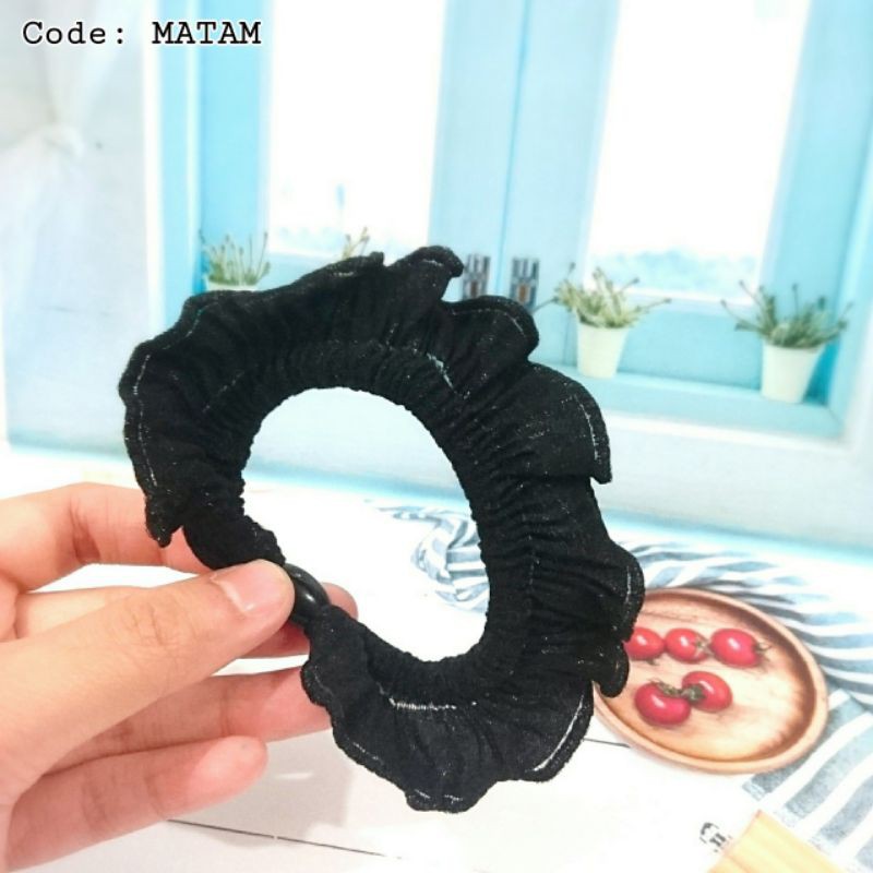 ikat rambut hitam renda manik matam high quality anti melar kuat