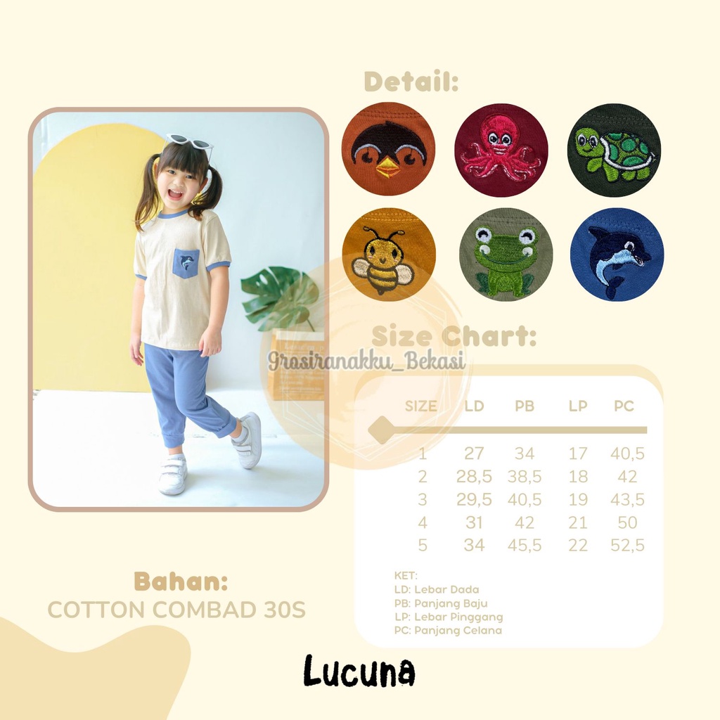 Setelan Anak Unisex Embun Lucuna Mix Warna  Size 1-5 Thn