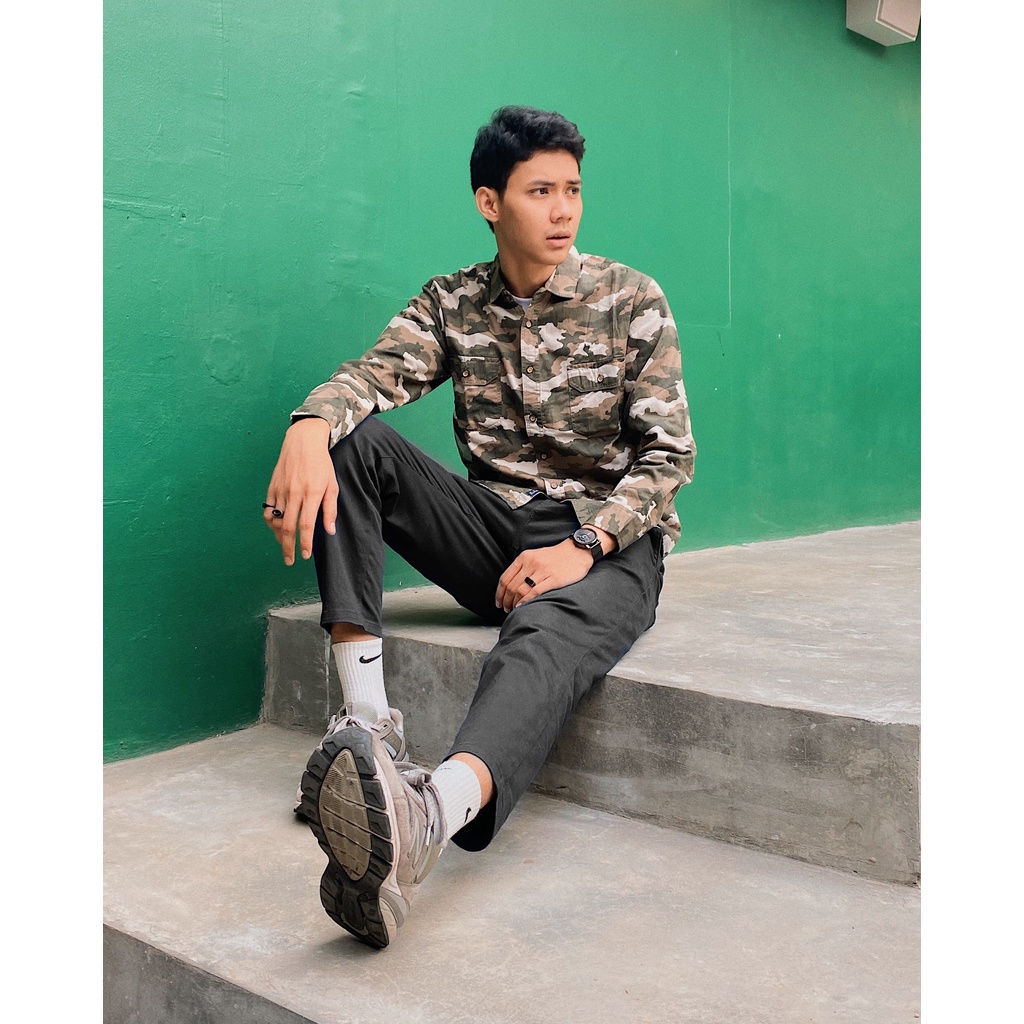 Balofa Kemeja Army Canvas Pria Lengan Panjang