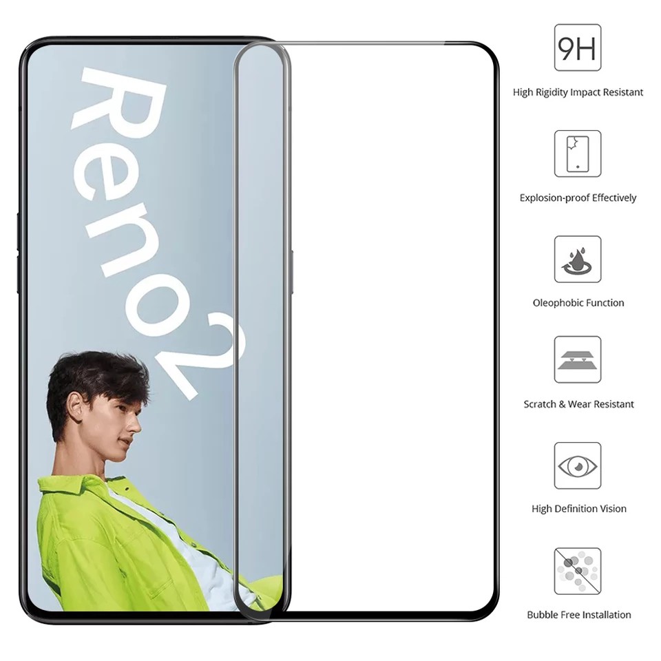 PROMO Tempered Glass OPPO Reno 2, Reno 2F, Reno 3, Reno 3 Pro TG Layar FULL Cover Anti Gores Kaca