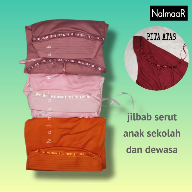 hijab anak sekolah ad smp sma dewasa jilbab bergo kerudung instan serut pita atas warna dusty pink b