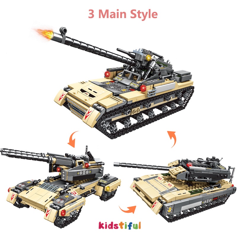 Mainan Anak Laki Laki 1000Pcs Tangki Tank WW2 Mainan Balok Mainan Edukasi