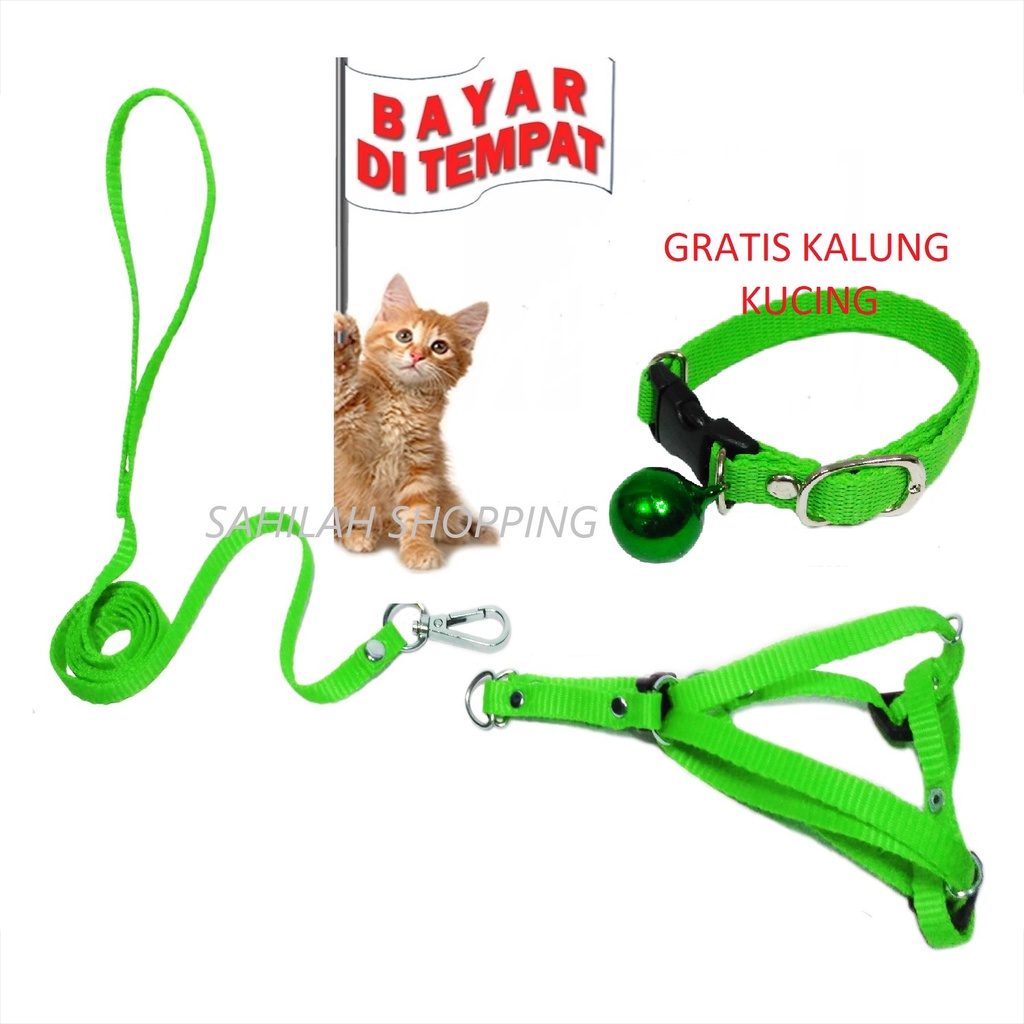 HARNES TALI TUNTUN HEWAN KUCING ANJING TYPE Y PLUS KALUNG KUCING POLOS LONCENG