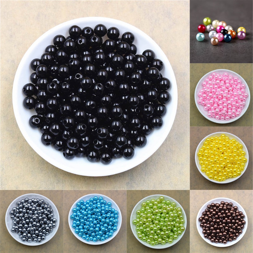 400pcs/lot 3/4/6/8/10/12MM With Hole Imitation Pearl Beads Round Plastic Acrylic Spacer Bead for Jewelry Making Findings Supplies