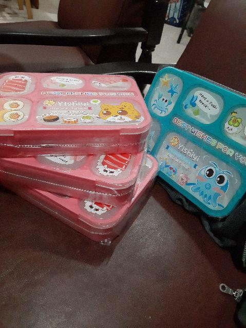 Sale Promo !! Lunchbox Yooyee 589 Pink Blue Bento 5 Sekat - Kotak Bekal Anti Tumpah