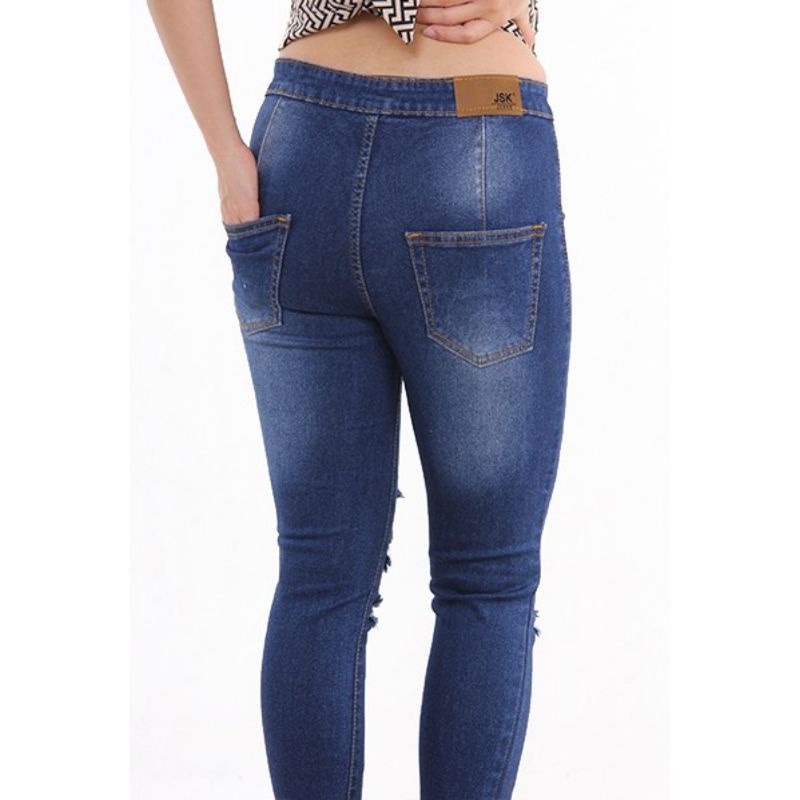 Celana Highwaist Jeans Ripped Skinny Panjang Wanita Jeans