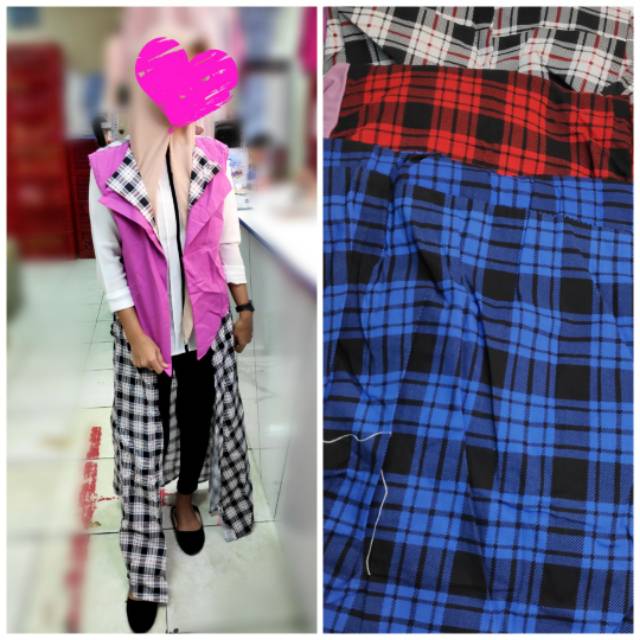 Kardigan Katun Motif Kotak - Kotak Import