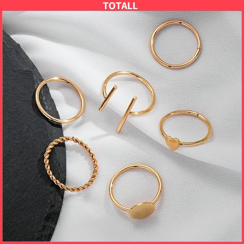 COD 6 pcs Retro Cincin Cinta Kreatif Gaya Keren Paduan Geometris Bersama Cincin Set-Totall