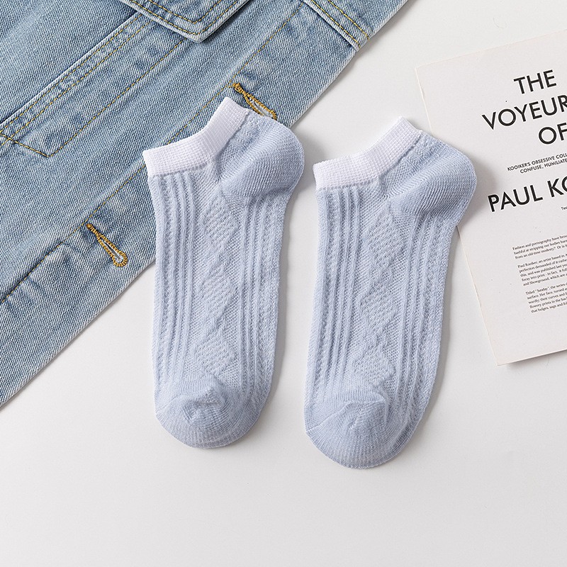 BEE - Kaos Kaki Korea Style Fashion Casual Sport Motif Garis Bahan Katun Warna Polos Sock SC 21-BIRU