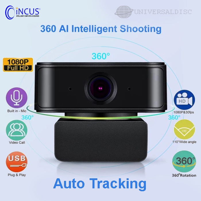 Camera Webcam Full HD 1080p Rotasi 360 derajat Auto Tracking with Mic