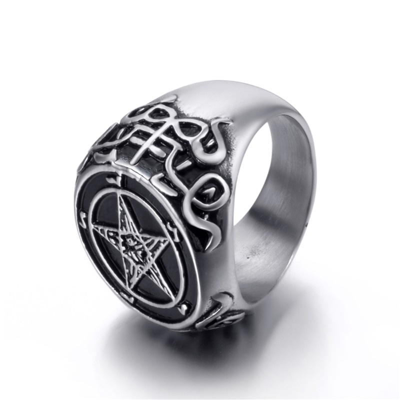 Cincin Pentagram Bahan Stainless Steel Ukuran 7-14 Untuk Pria