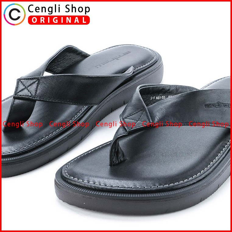 ANDREW SANDAL JEPIT PRIA TERBARU ORIGINAL CASUAL KULIT HITAM ANM12