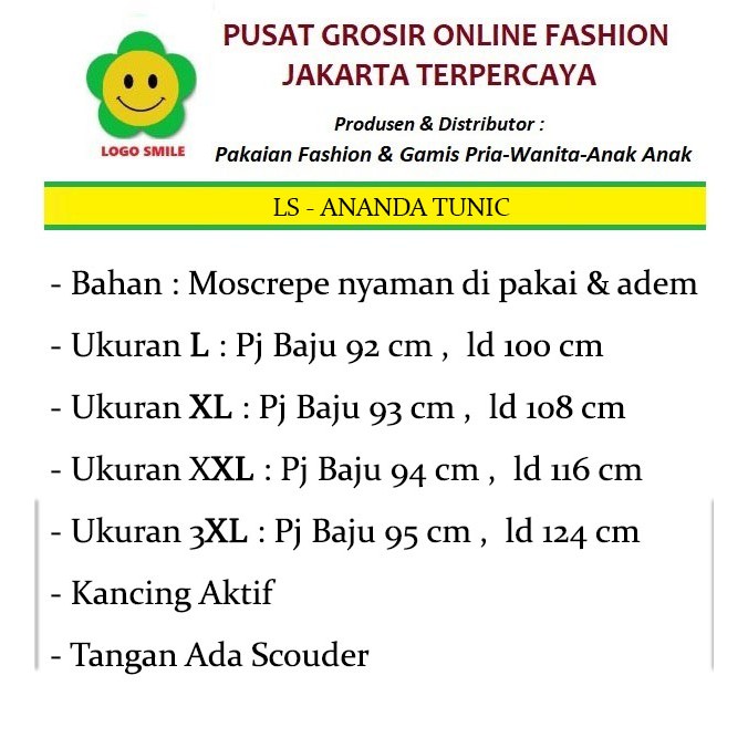 Ananda Tunik - Logo Smile (LS) - Ukuran M-3XL - Matt Moscrepe