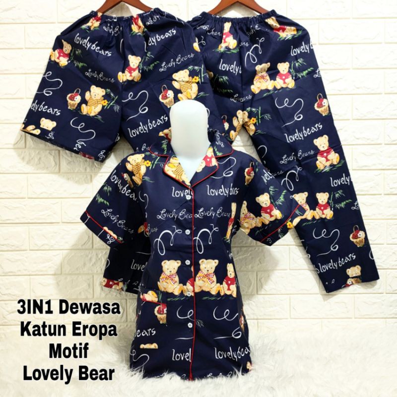 Piyama 3 in 1 motif lovely bear fit to XL