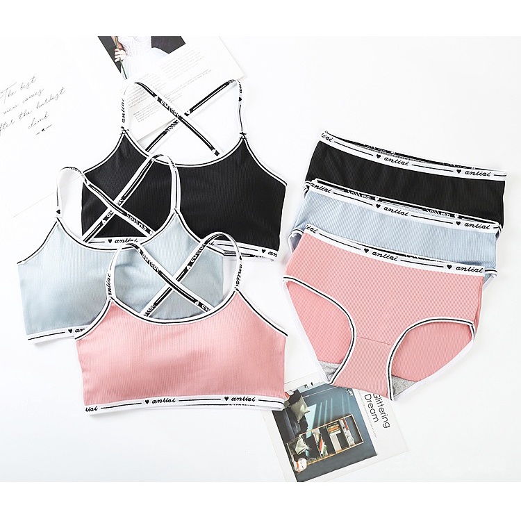 Les Femmes - Celana dalam wanita Set bra &amp; cd katun motif garis