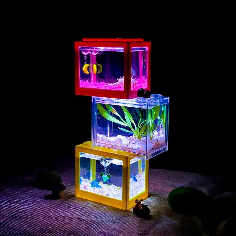 TOPINCN Aquarium Mini Lego Block 4 Windows 12x8x10cm White LED TOP4