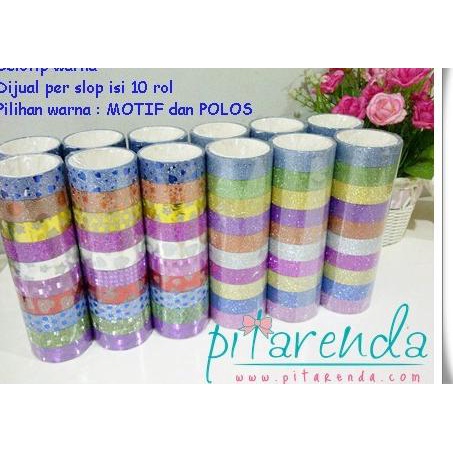 

❋ Selotip Glitter Warna Warni (per SLOP / 10 rol) WARNA SEADANYA STOK ♞