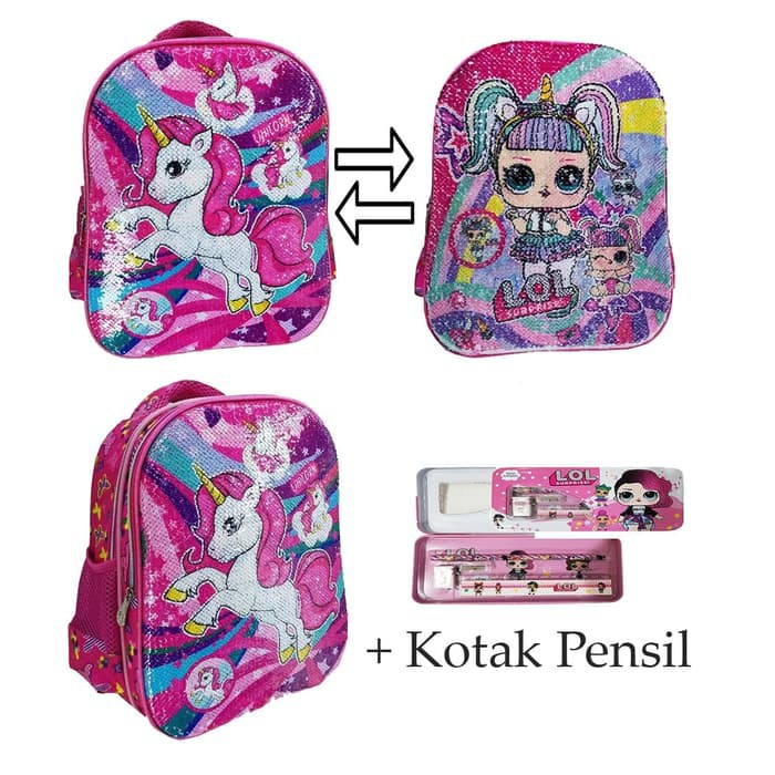 @Eye~0159 Tas Ransel Anak Sekolah Sd Smp Perempuan Sequin Gliter  UK524  Tk Sequin Usap Lol V Unico