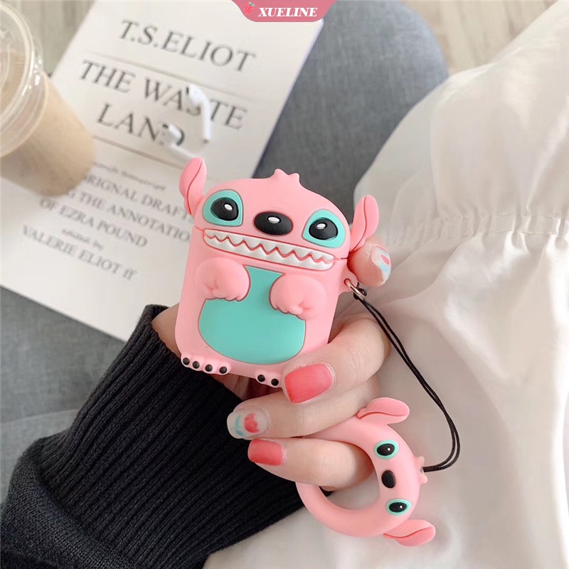 Cover Pelindung Bahan Silikon Motif Kartun Stitch Untuk AirPods 1 2