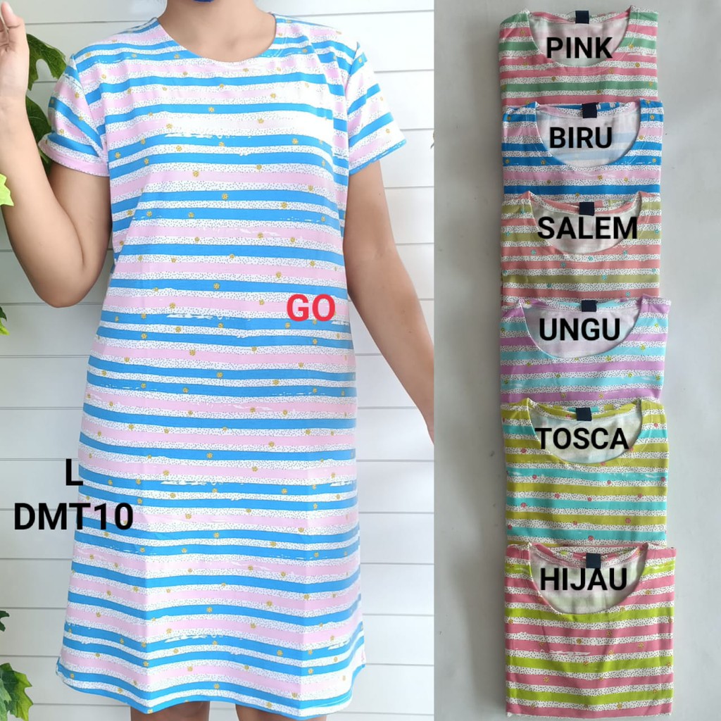 gof DMT LMN DRESS/DASTER Wanita Casual Bermotif Pakaian Perempuan Lengan Pendek