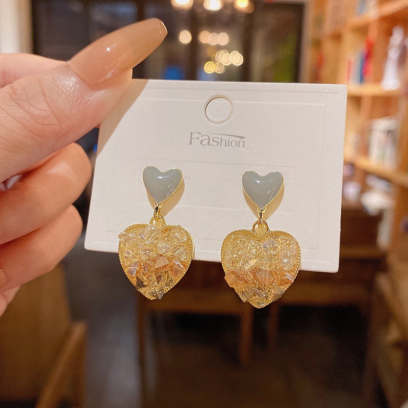 Anting 925 silver needle Bentuk Hati Aksen Kristal Warna Gradasi Untuk Wanita