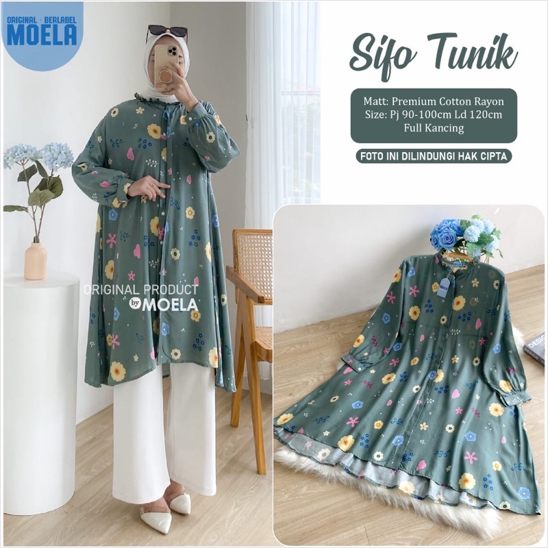 Tunik Motif Bunga Full Kancing Depan Sifo Tunik Original by Moela