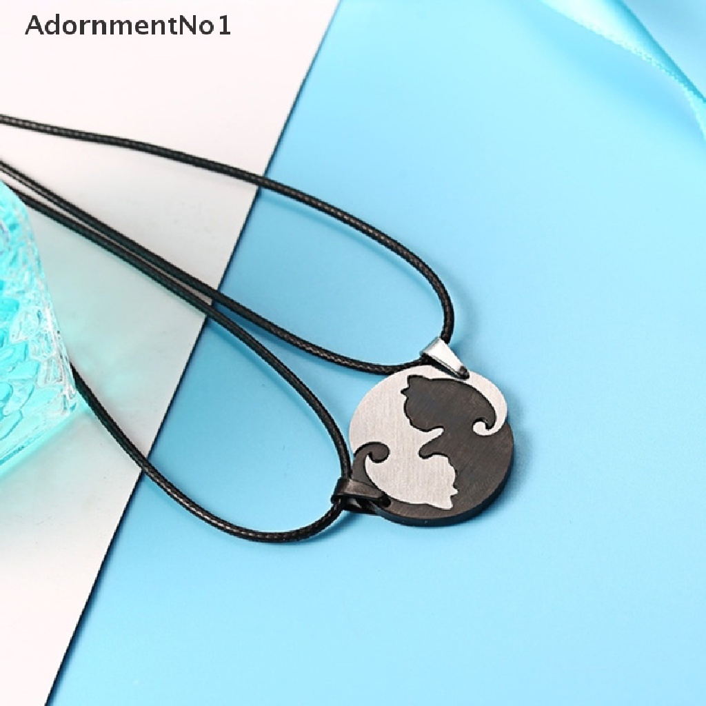 (AdornmentNo1) 2pcs / set Kalung Rantai Liontin Puzzle Hati + Kucing Untuk Pasangan / Pria / Wanita