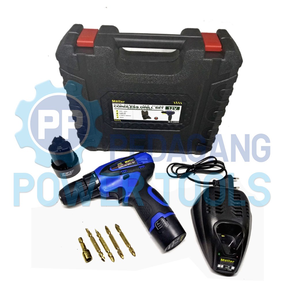 MOLLAR CDD35 MESIN BOR CORDLESS DRILL SET TANPA KABEL - 2 BATERAI