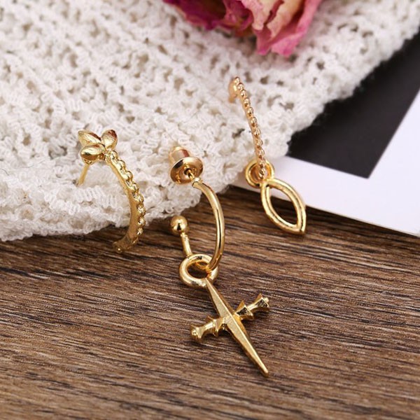 anting set 3 pcs retro set three piece golden earrings (3E4) jan248