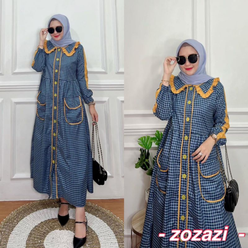 Midi Dress Zozazi Matt katun kotak import mix toyobo
